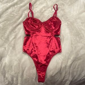 Red satin cut out bodysuit